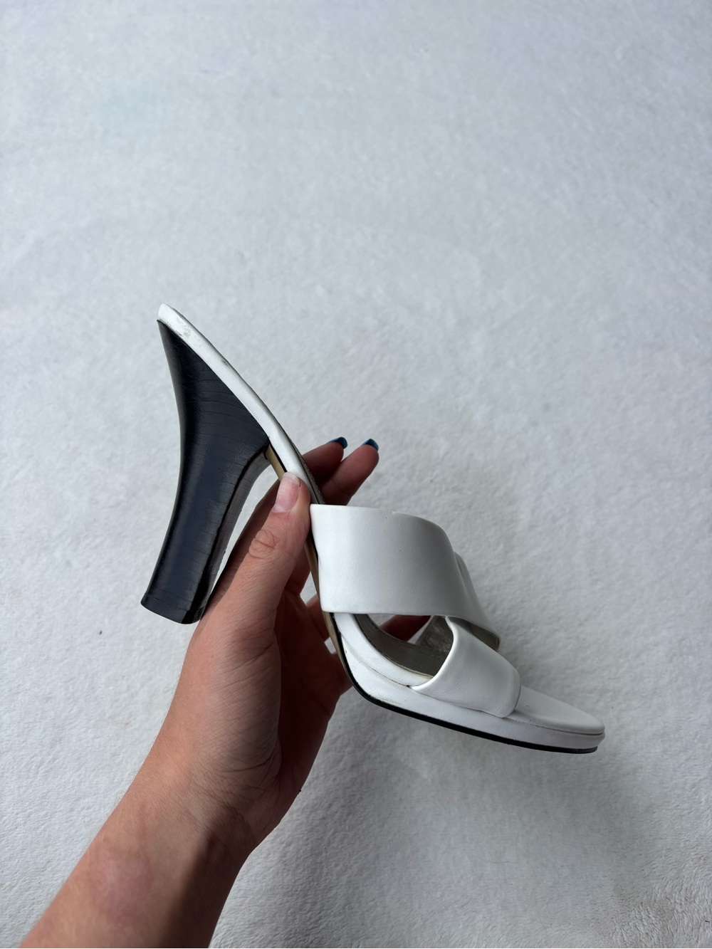 Nine West White Crisscross Heeled Slide Sandals with Black Heel - Picture 4 of 5